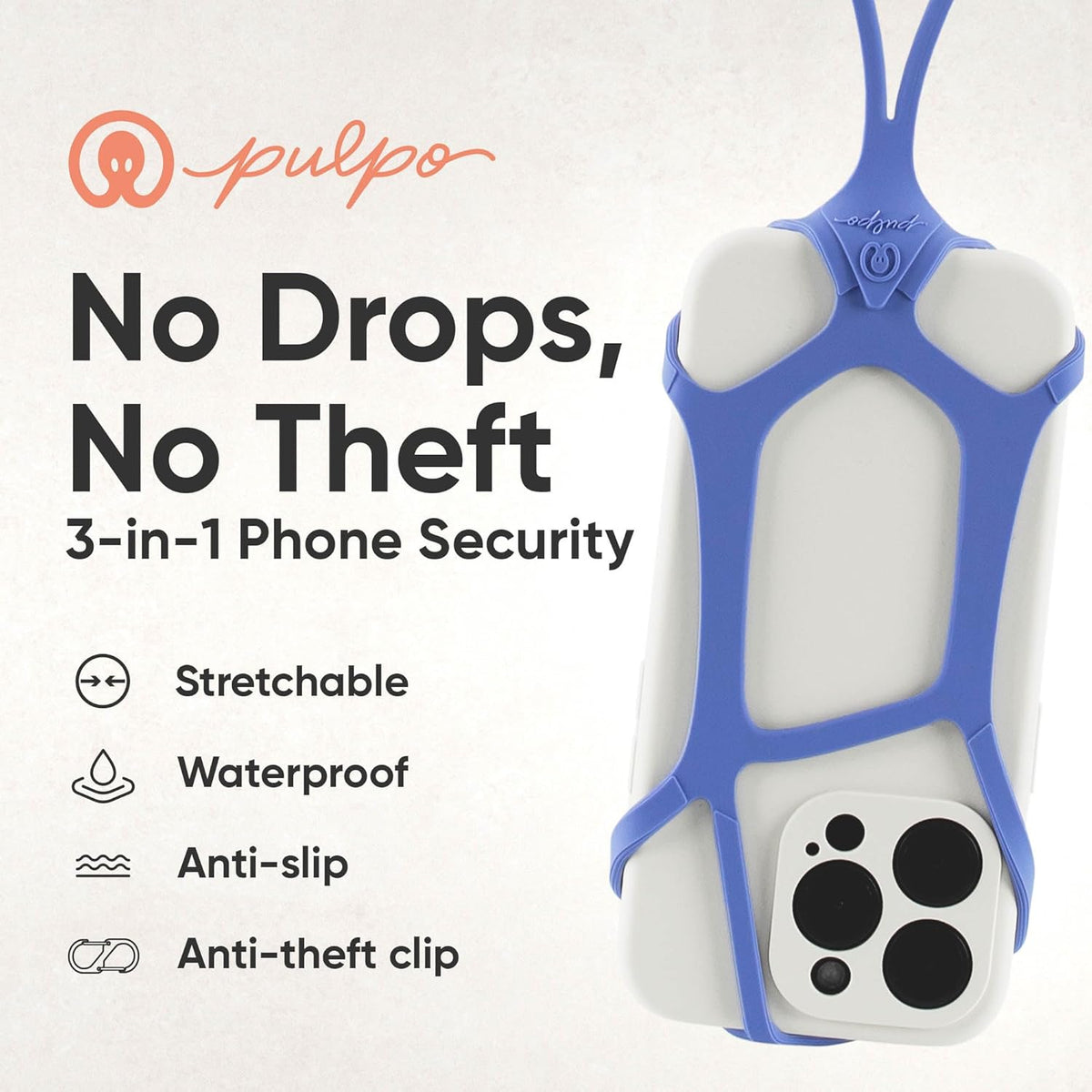 Pulpo Safety Cell Phone Lanyard Lavender Fits Smartphones 6.1" to 6.8” - Anti Theft Phone Strap for Men & Women, Lanyards for Phones, Hiking Phone Holder & Cellphone Lanyard, Silicone Crossbody Straps