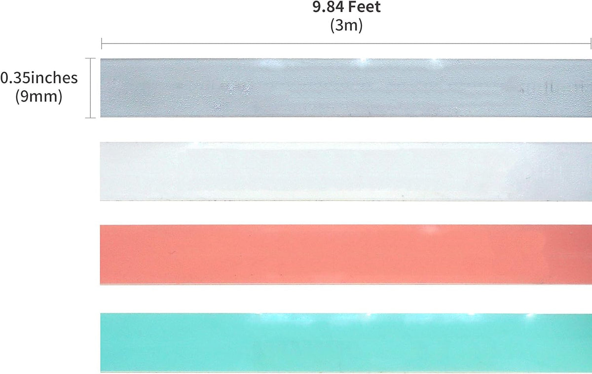 Motex Refill Tape for Embossing Label Maker, 4 Color Tapes, 3/8-Inch (Baby Pink, Baby Mint, Silver, Transparent)