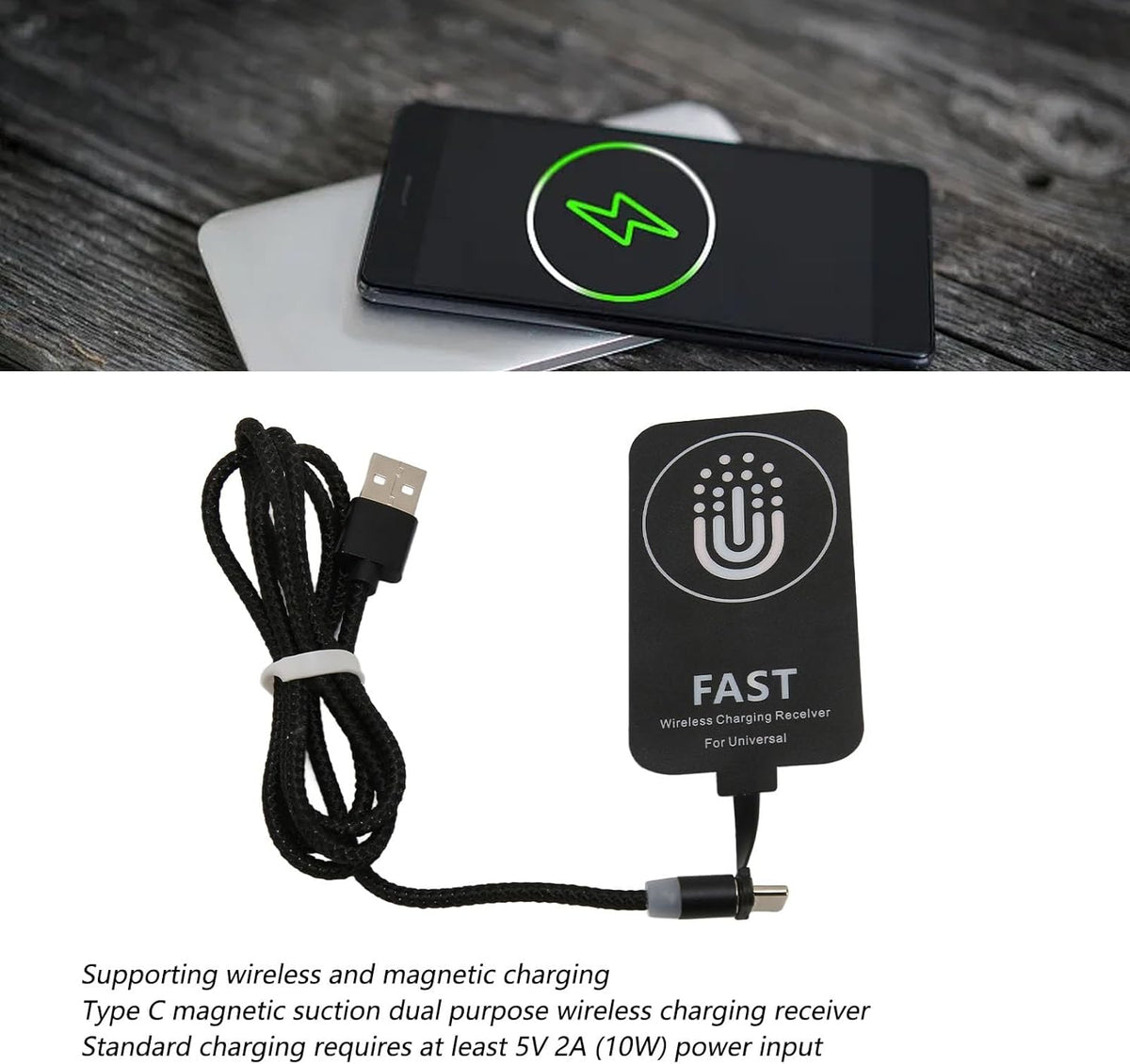 Type C Charging Receiver - 5V 2A Magnetic Suction Thin Qi Charging Module for Type C Phones