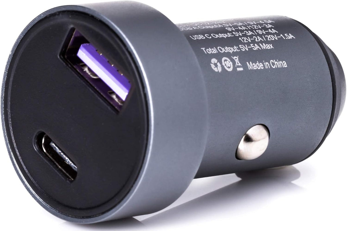 36W Mini Fast Car Charger Adapter Dual USB Type C PD 3.0 + USB A QC4.0 with LED Voltmeter