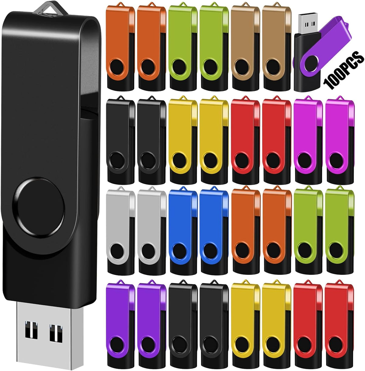 EASTBULL Flash Drives Bulk 8GB USB Thumb Drive 50 Pack USB 2.0 Memory Stick Swivel Pen Drive with Lanyard for Storage and Backup (8 GB 50 Colors)