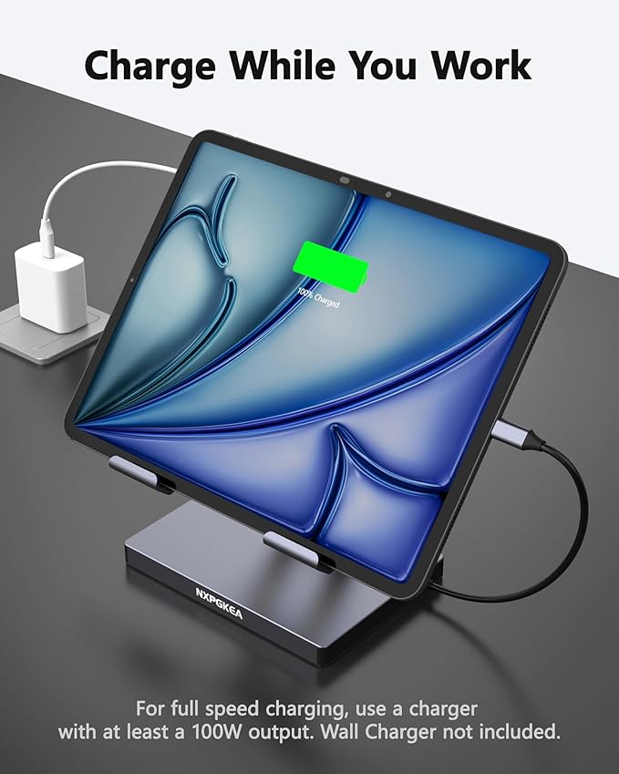 iPad Pro USB C Hub Stand Multiport Adapter for iPad Pro M4 M3 M2 M1 13 12.9 11 Inch iPad Air Docking Station Foldable 4K 60Hz HDMI PD Charging SD/TF Card Reader 3 USB 3.0 3.5mm Audio