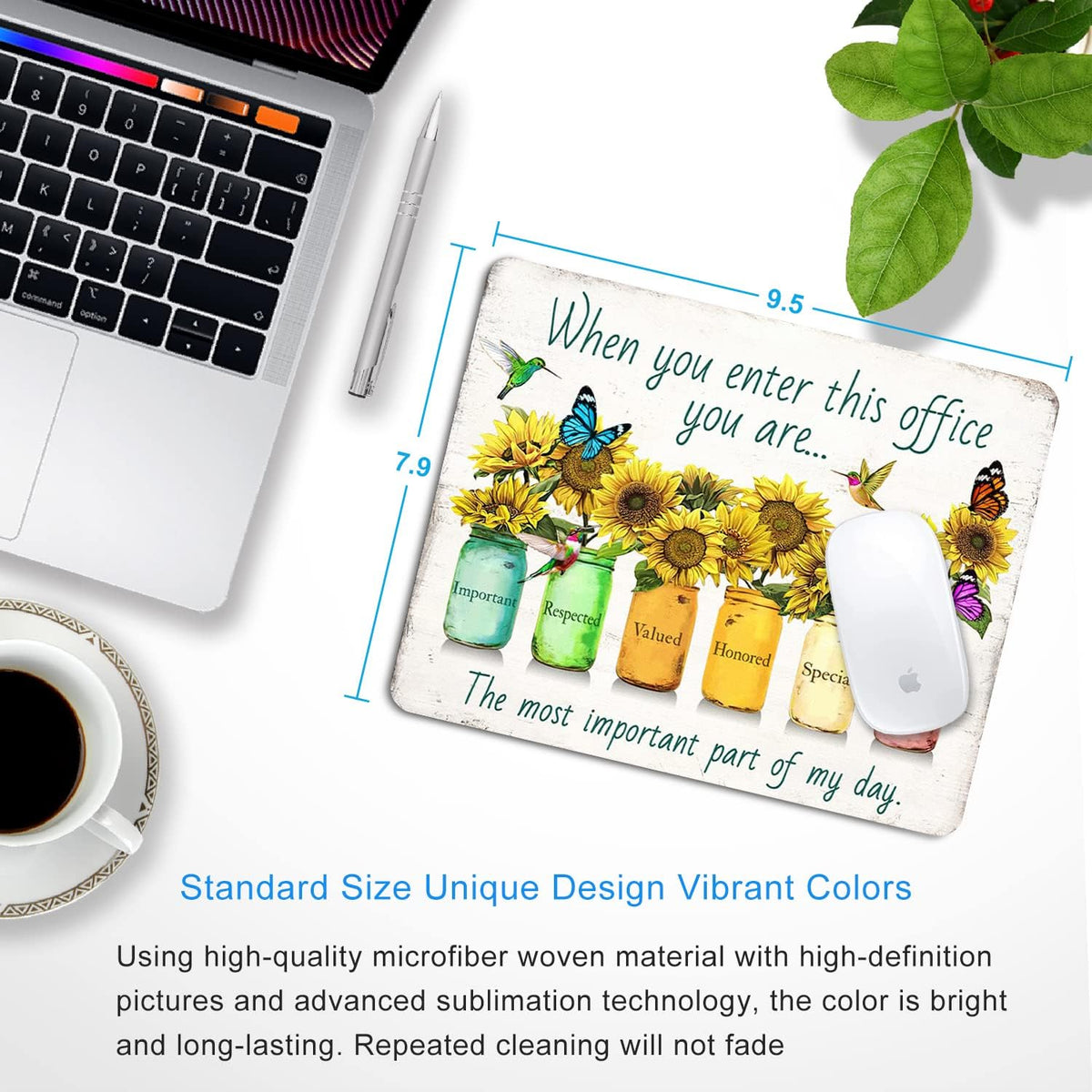 Sunflower and Butterfly Mouse pad Personalized Inspirational Designs Computer Mousepad Office Decoration Accessories Gift Non-Slip Rubber Mouse Pads for Laptop