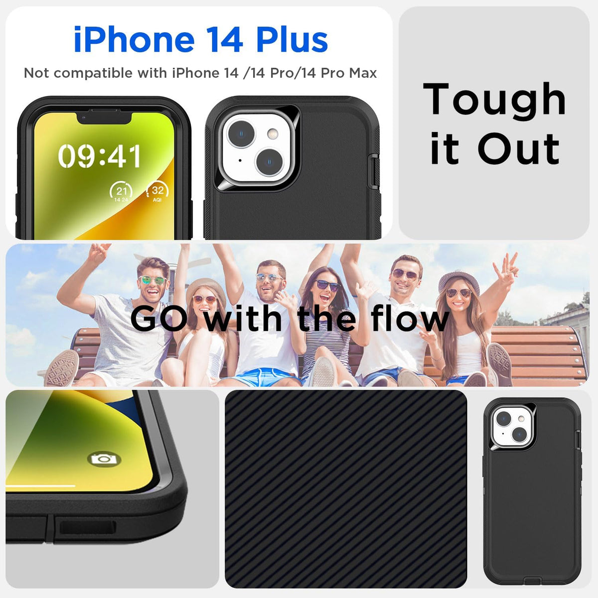AICase iPhone 14 Plus Case (6.7") - Rugged, Heavy Duty, Shockproof, Dust Proof, with Glass Screen Protector.