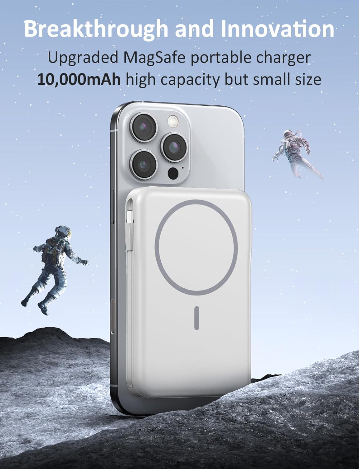 Magnetic Portable Charger, 10000mAh Power Bank, 5 in 1 Portable Charger with Built in Cable, 20W Fast Charging for Magsafe Battery Pack Compatible with iPhone 16/15/14/13 Pro/Pro Max, Samsung Series