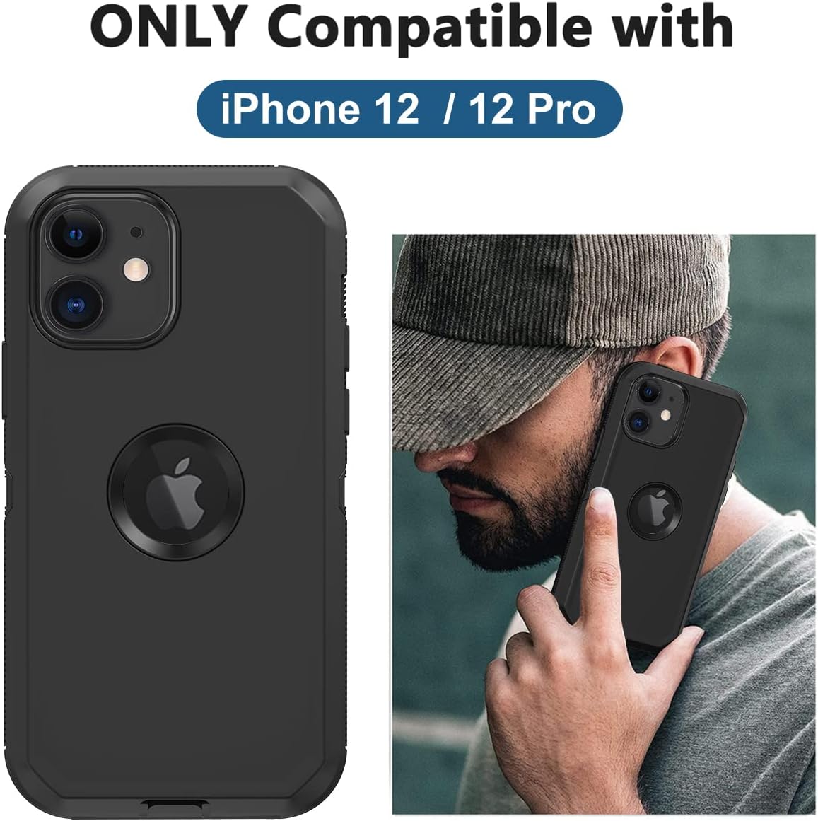 iPhone 12 Case, iPhone 12 Pro Case with Built-in Screen Protector, Heavy Duty Drop Protection Shockproof Dust Proof