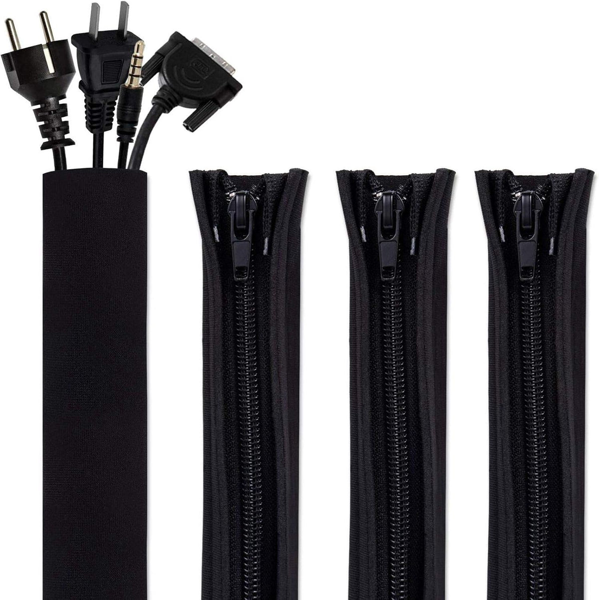 Bestfy Cord Organizer System - 19.5 Inch Cable Management Sleeve with Zipper, 4 Pack