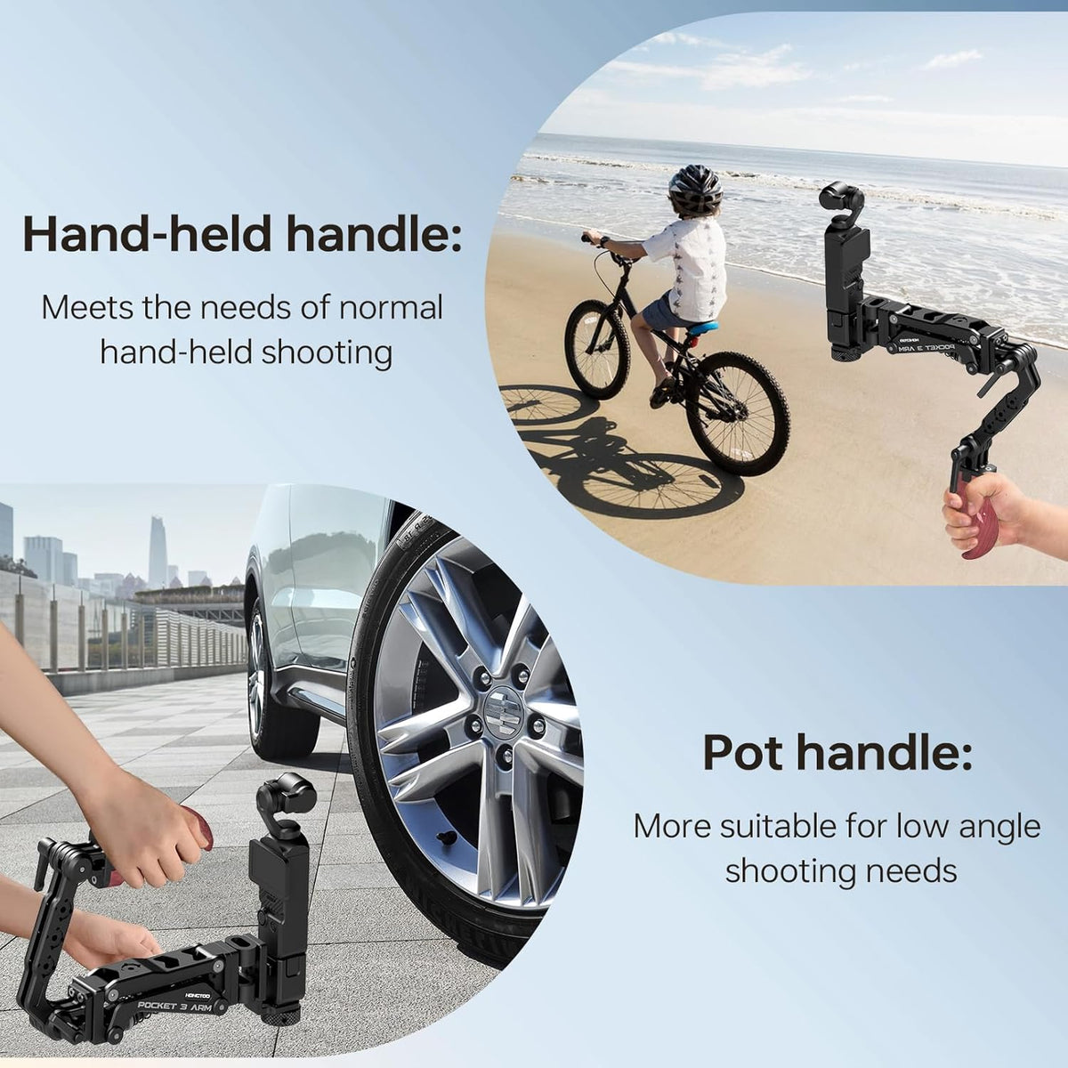 Came-TV Handle Grip Camera Mount, Handheld Camera Stabilizer Mount with 1/4" Mounting Holes,Shock Stabilizer Arm Support for DSLR Smartphone Pocket 2, Pocket 3, OSMO Mobile Video Shooting PK05