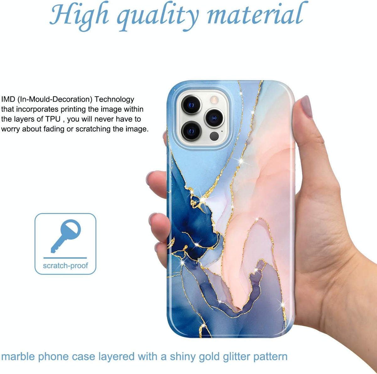JAHOLAN Gold Glitter Sparkle Case Compatible with iPhone 12 Pro Max, Marble Design, Clear Bumper TPU Soft Rubber Cover