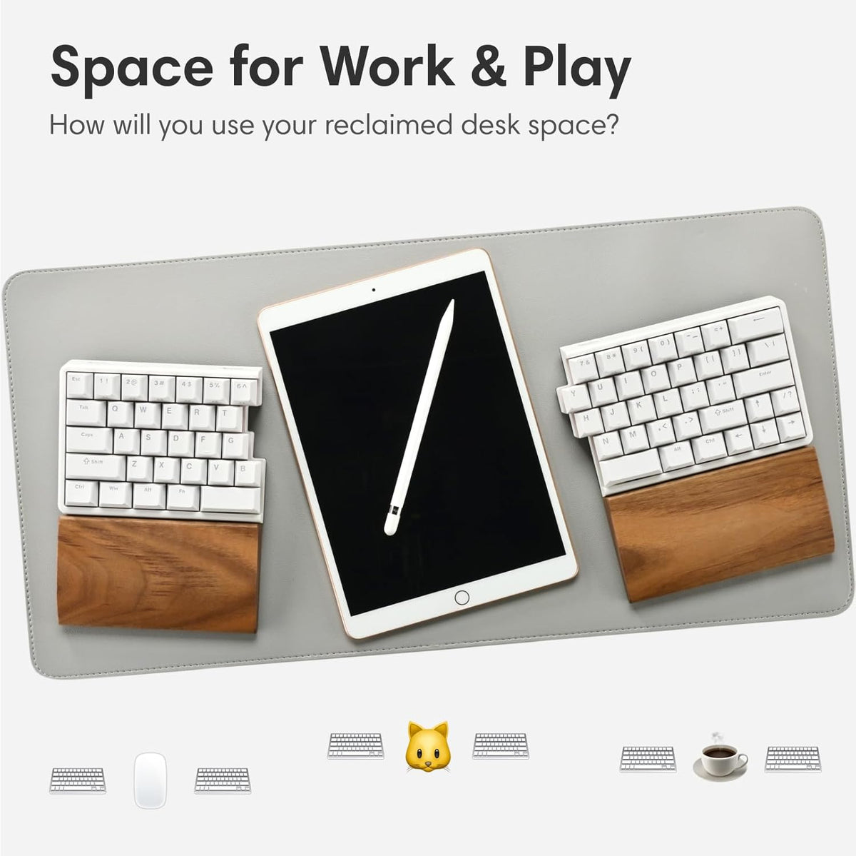 Wireless Ergonomic Split Mechanical Keyboard with Wrist Rest- Tactile, RGB, Foam, Hot-Swappable, Compact 60% Layout, Palm Rest, Programmable for Mac & Windows, PBT Keycaps