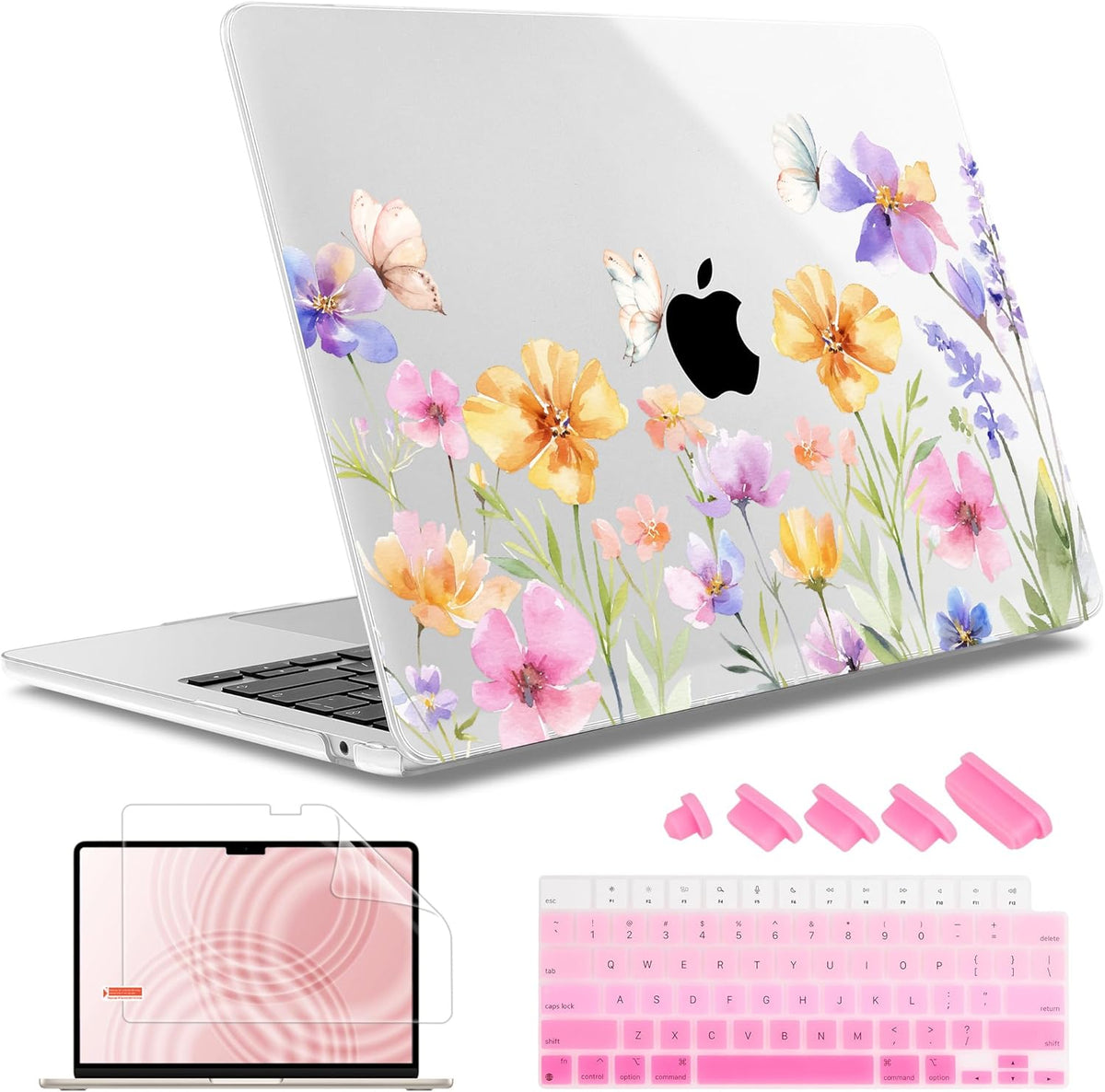 May Chen for MacBook Air 13.6 inch Case A3240 M4 A3113 M3 A2681 M2 with Retina Dispaly, 2025 2024 2023 2022 Release, Plastic Hard Shell Case with Screen Protector & Keyboard Cover, Flower & Butterfly