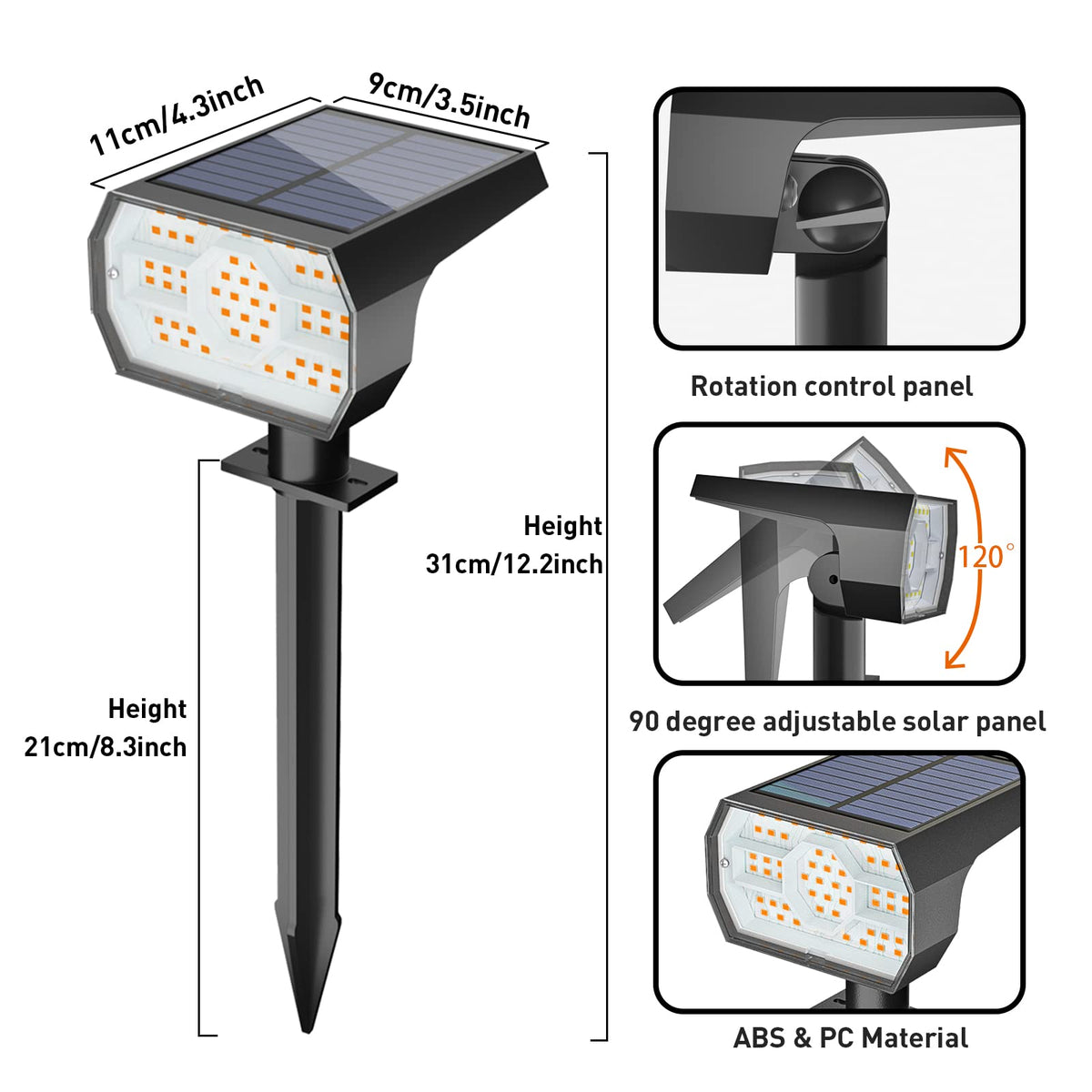 NYMPHY Solar Lights Outdoor Waterproof IP68, 56 LED 3 Lighting Modes Solar Powered Garden Yard Spot Solar Lights for Christmas Outside Landscape- 6