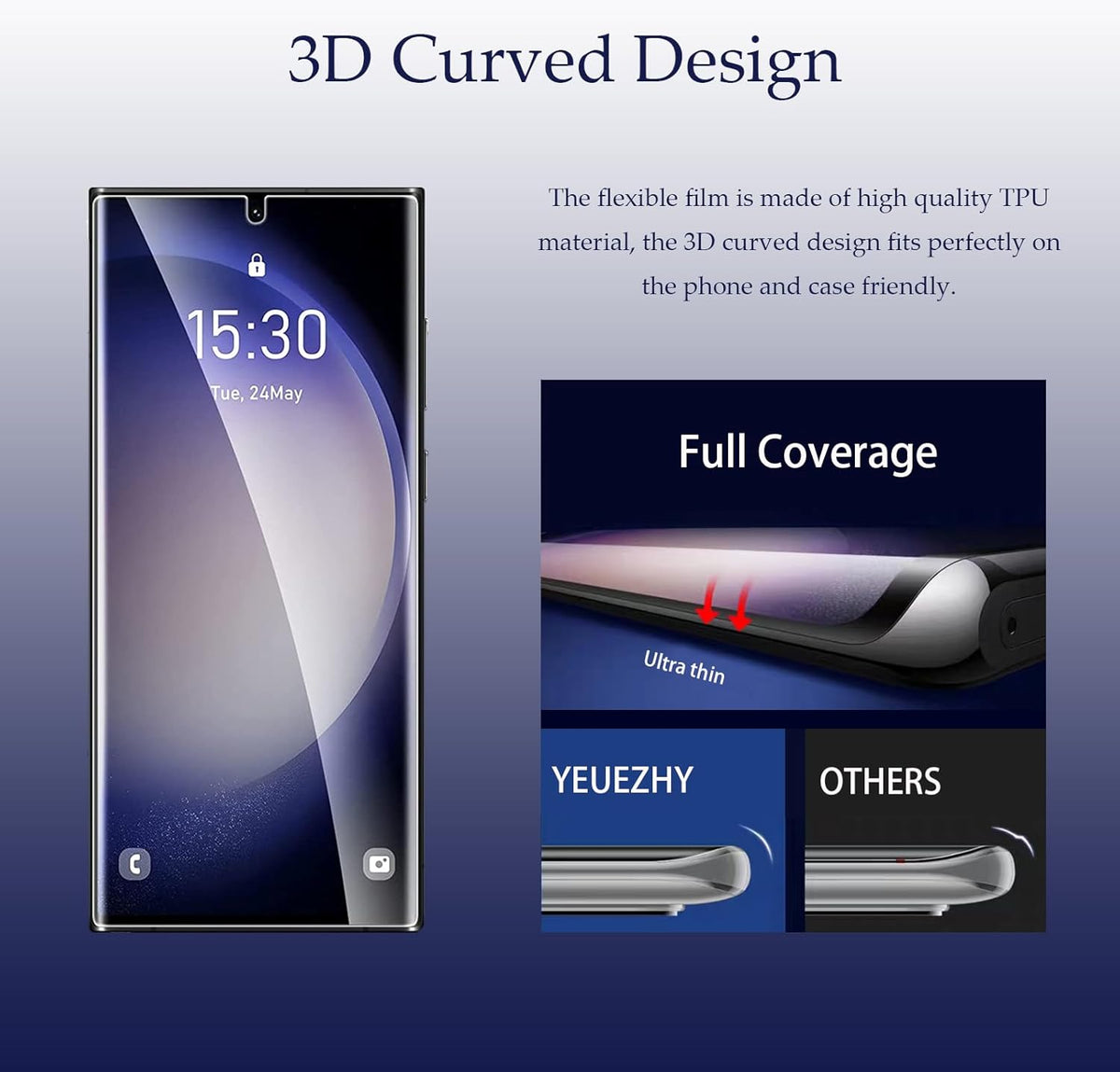 Samsung Galaxy S23 Ultra Screen Protector 3 Pack - Touch Sensitive Clear TPU Film, Full Coverage [Not Glass]