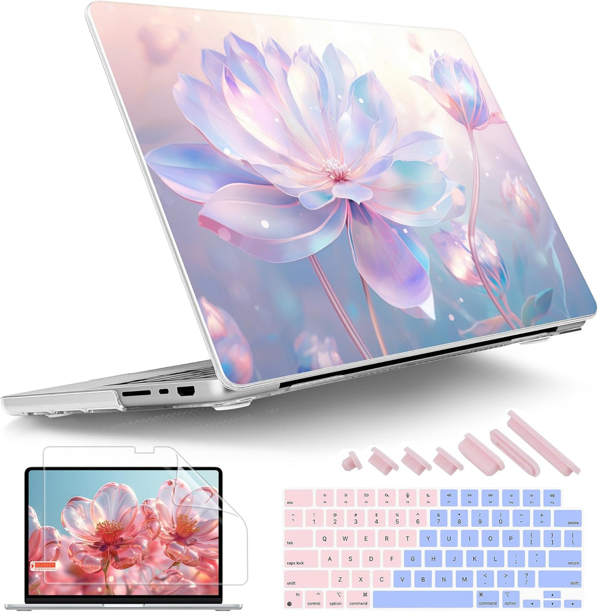Tuiklol for MacBook Pro 14 Inch Case 2024-2021 Release M4 A3112 A3401 A3185/M3 A2918 A2992/M2 A2779/M1 A2442 Pro/Max,Hard Shell Case with Keyboard Cover & Screen Protector for Touch ID,Winter Flower