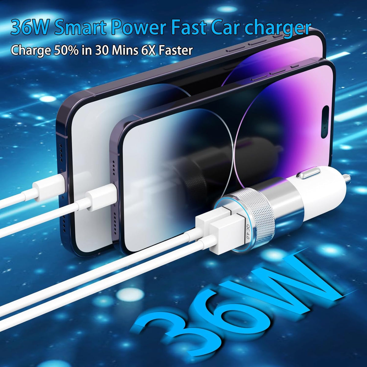 [Apple MFi Certified] iPhone Fast Car Charger, Dual USB A Rapid Car Charger with 2x3Ft Lightning Cable for iPhone