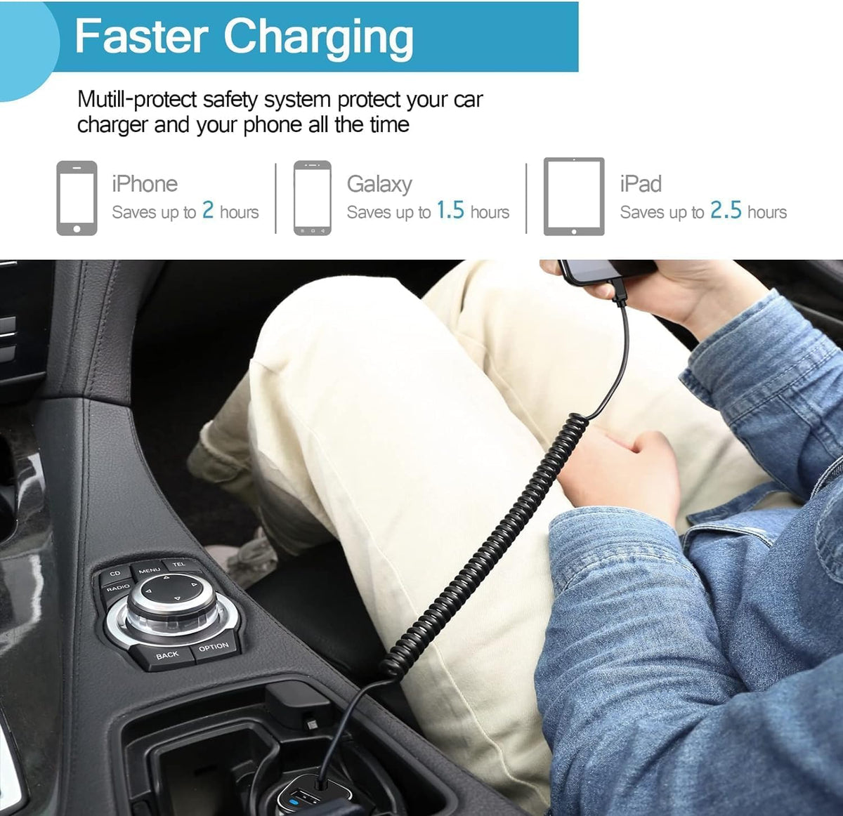 Android Retractable Car Charger for Fast Charging, Type C Phone Charger for iPhone 15 Plus/Pro Max, Samsung Galaxy