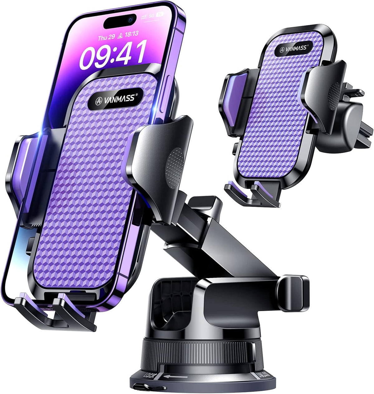 [Pro Version] VANMASS Universal Car Phone Mount - Super Suction Cup Dashboard Holder, Compatible with iPhone 15, 14,