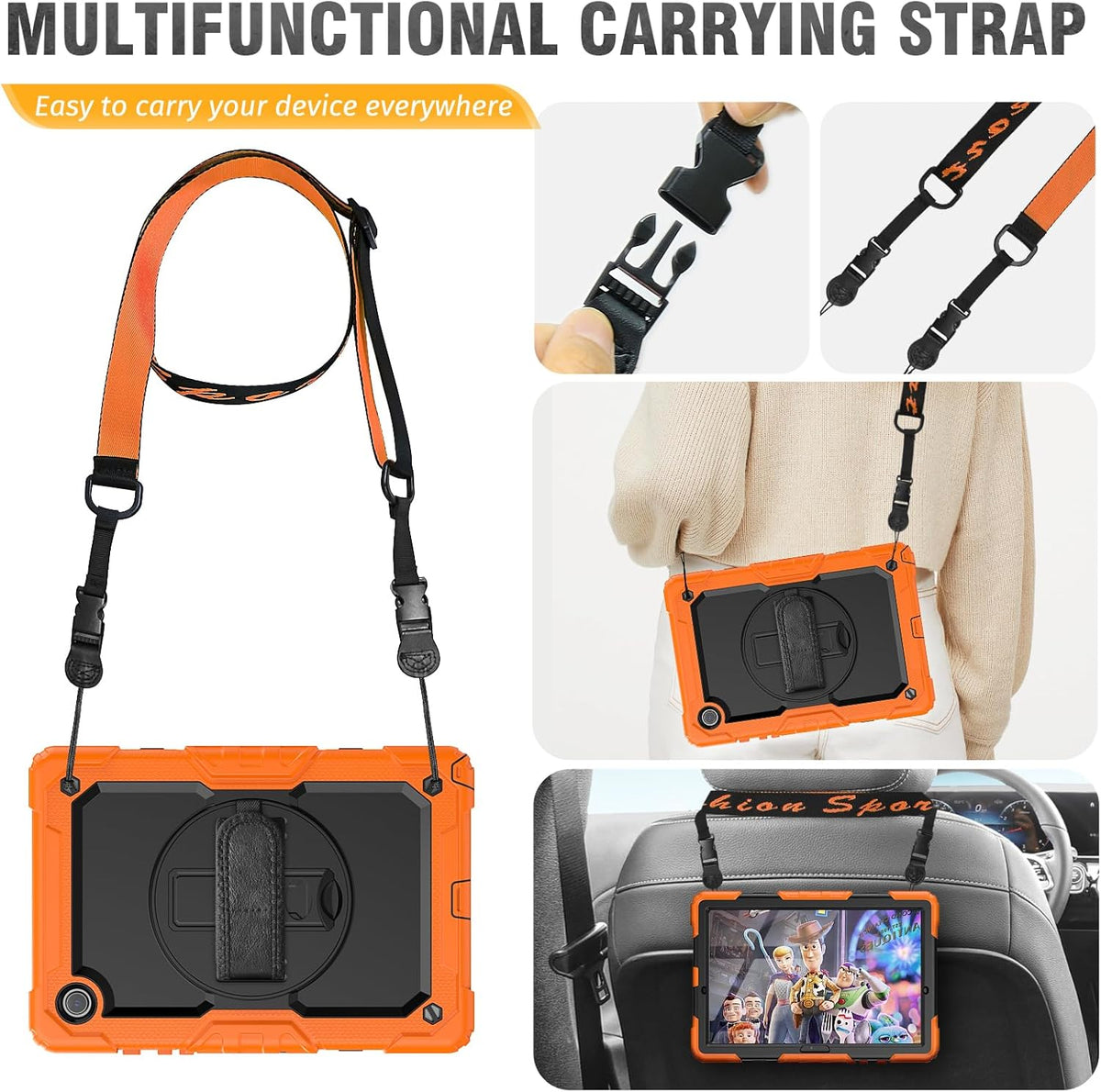 HXCASEAC Case for Samsung Galaxy Tab A8 10.5 inch, Protective with Screen Protector/Hand Strap/Pen Holder, Sturdy Shockproof A8 Tablet Case 2022 SM-X200/X205/X20 - Orange