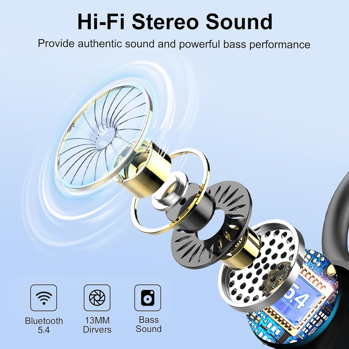 Bluetooth Wireless Headphones with 60hrs Playback, IPX6 Waterproof, Stereo Bass, Earhooks, LED Display