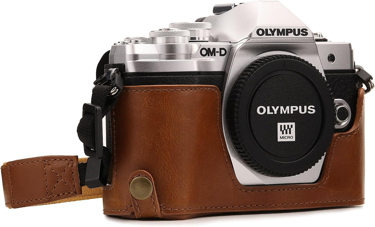 MegaGear MG1352 Olympus OM-D E-M10 Mark III Leather Camera Half Case and Strap, Light Brown