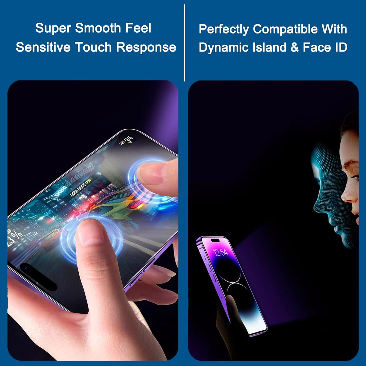 2 Pack Anti-Blue Light Screen Protector for iPhone 14 Pro, 6.1", Matte Tempered Glass, Scratch Resistant,