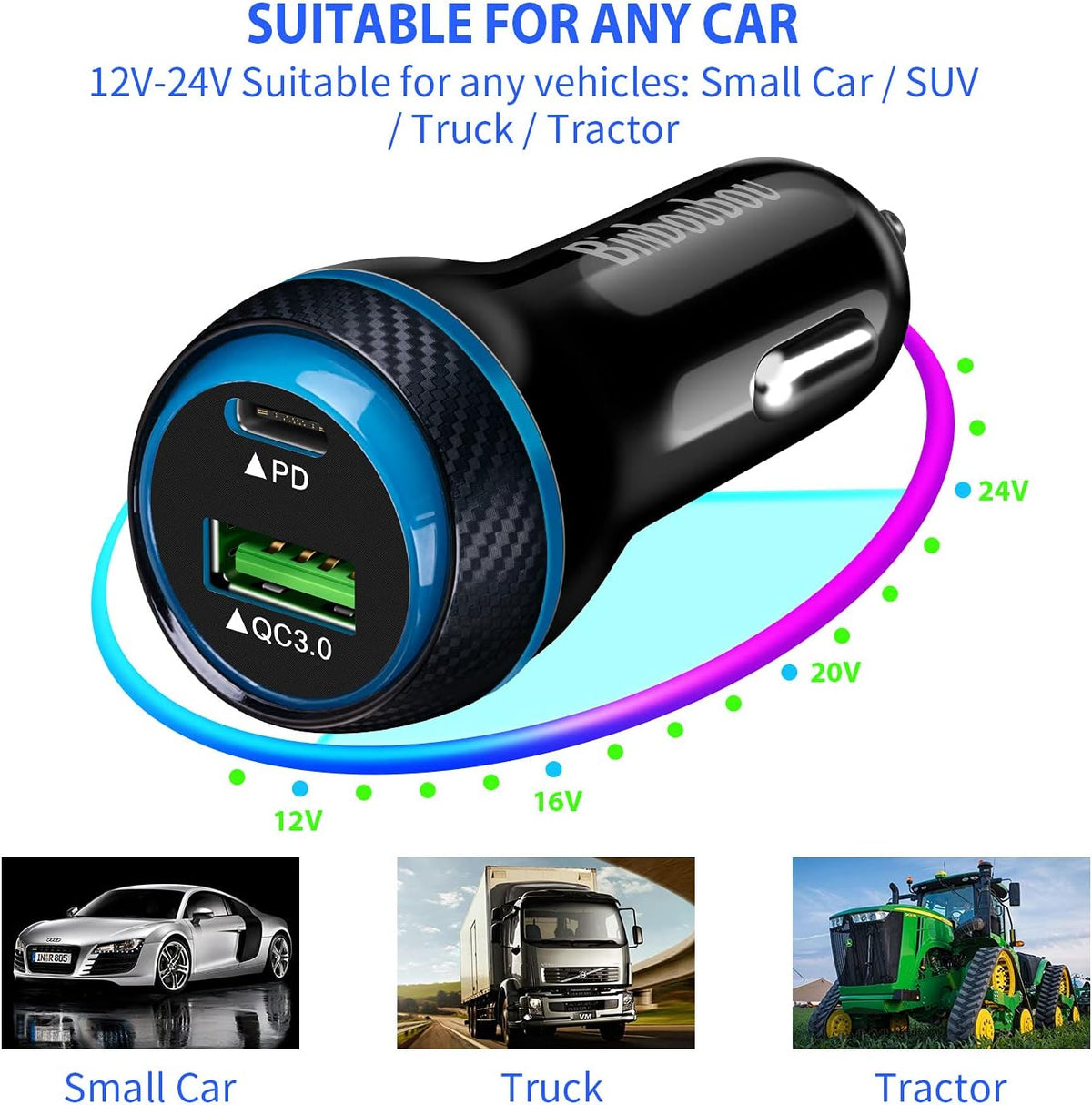 Type C Super Fast Charger Car 45W, [PD/PPS+QC] Dual Fast Charging Car Cigarette Lighter Adapter for Samsung