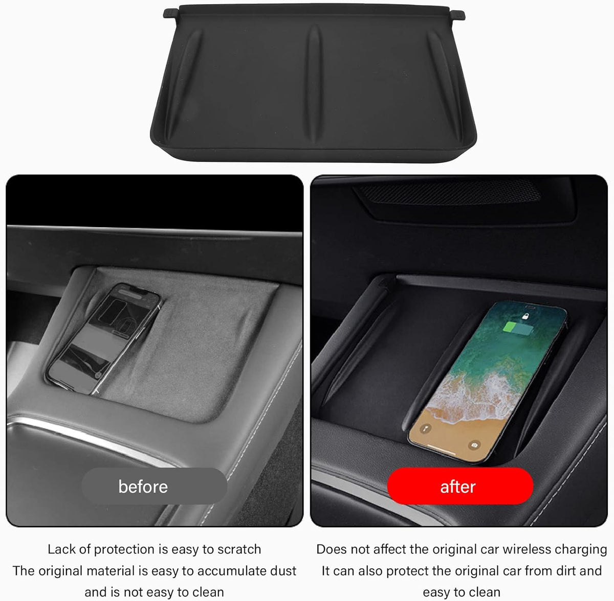 Replacement Wireless Phone Charging Pad for Model 3 2017-2023, Anti Slip Mat Silicone Car Charging Pad