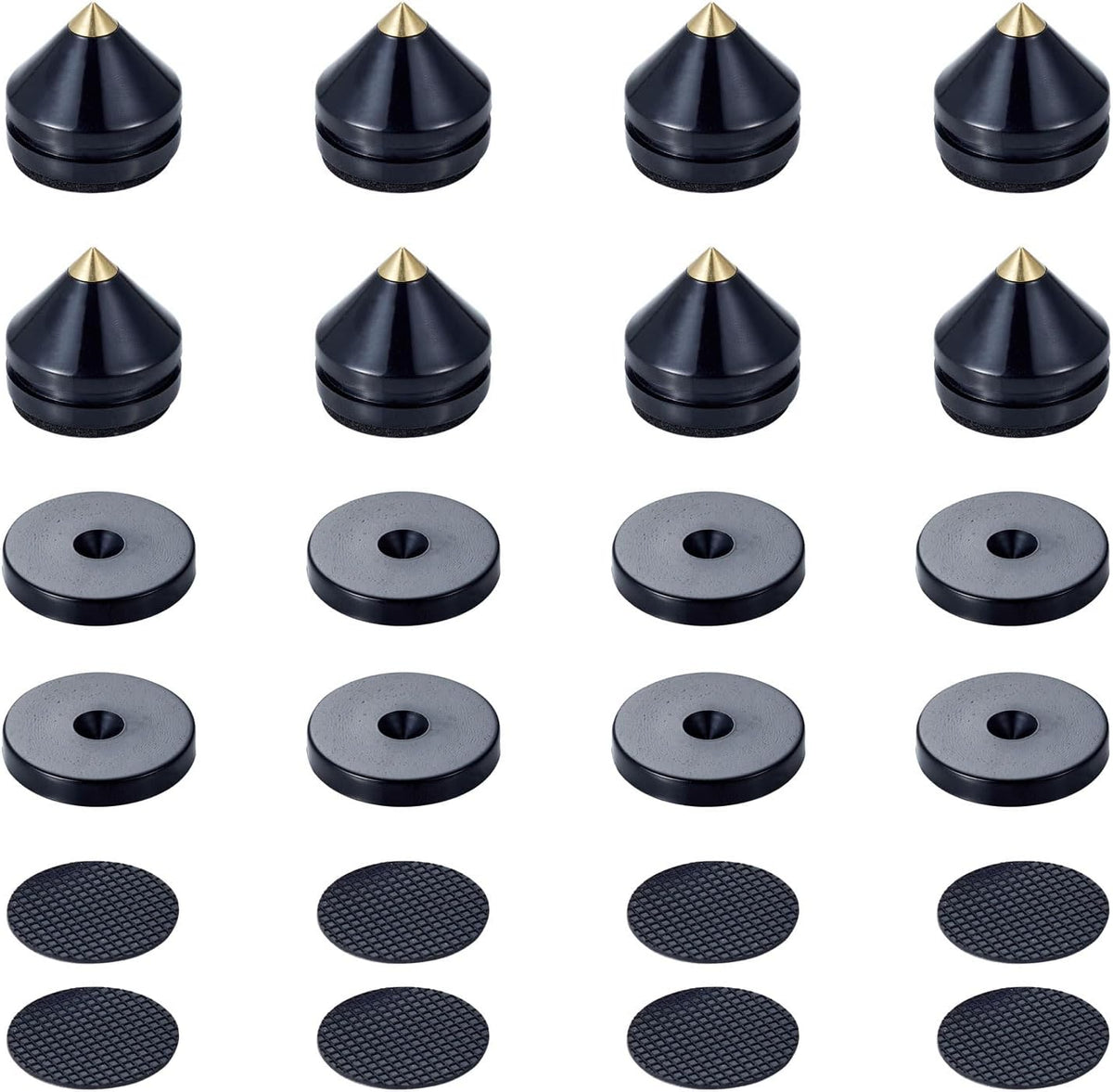 Speaker Spikes Floor Protectors 8pcs, Light Weight Shockproof Speaker Isolation Stand Feet for HiFi Amplifier, Subwoofer, DAC Recorder, Turntable, Cone Base Pad with Adhesive, Black