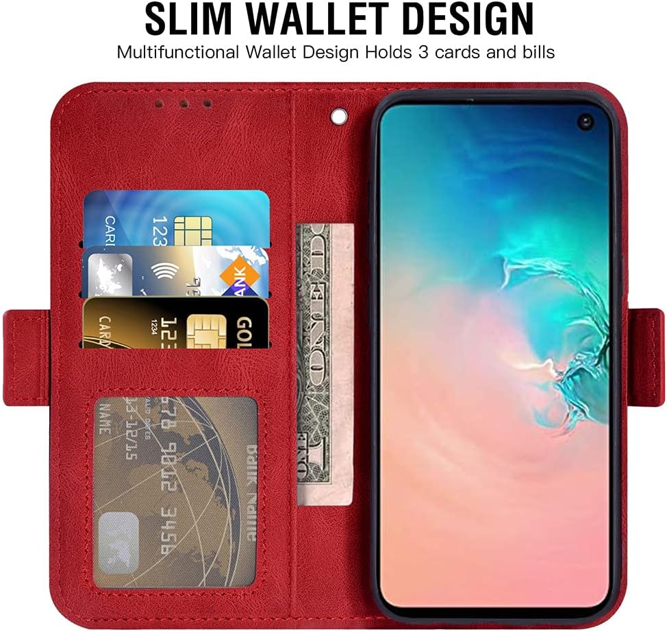 Asuwish Compatible with Samsung Galaxy S10e Wallet Case and Tempered Glass Screen Protector, Red