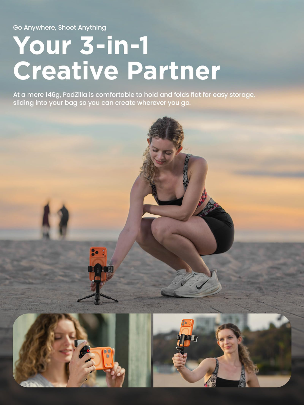 JOBY TelePod Mini Mini Selfie Stick Tripod with Bluetooth Remote, Compact Portable Phone Tripod, Extendable Hand Grip & Desktop Stand