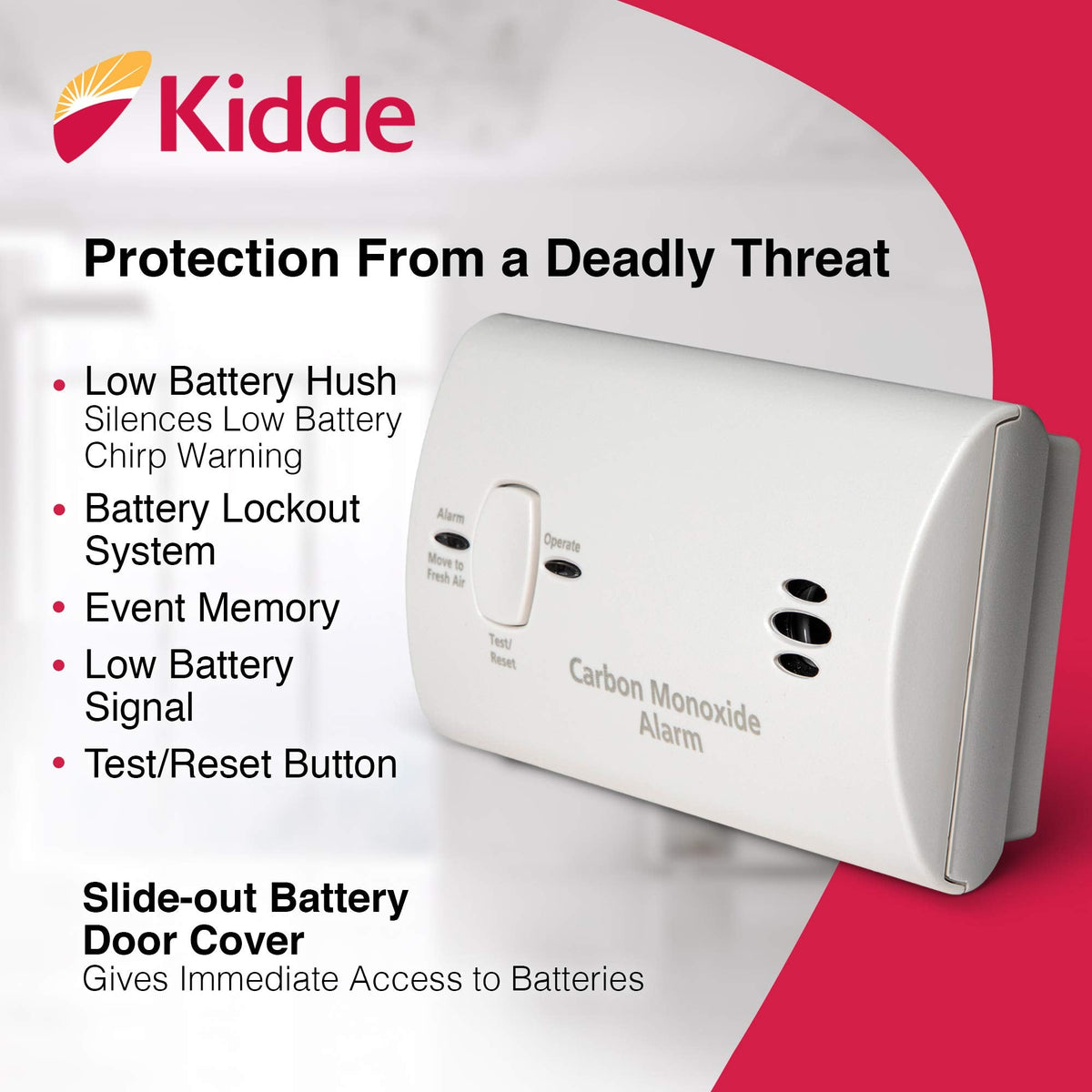 Kidde Carbon Monoxide Detector, Battery Powered CO Alarm with LEDs, Test-Reset Button, Low Battery Indicator, Portable