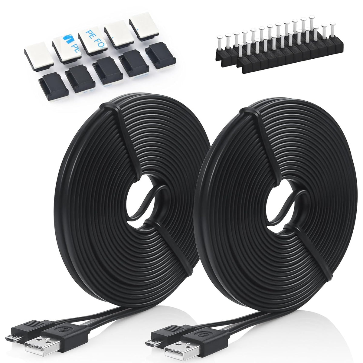 Long 25ft Micro USB Cable - USB to Micro USB Black Cable for PS4 Controller and Security Camera, 2 Pack