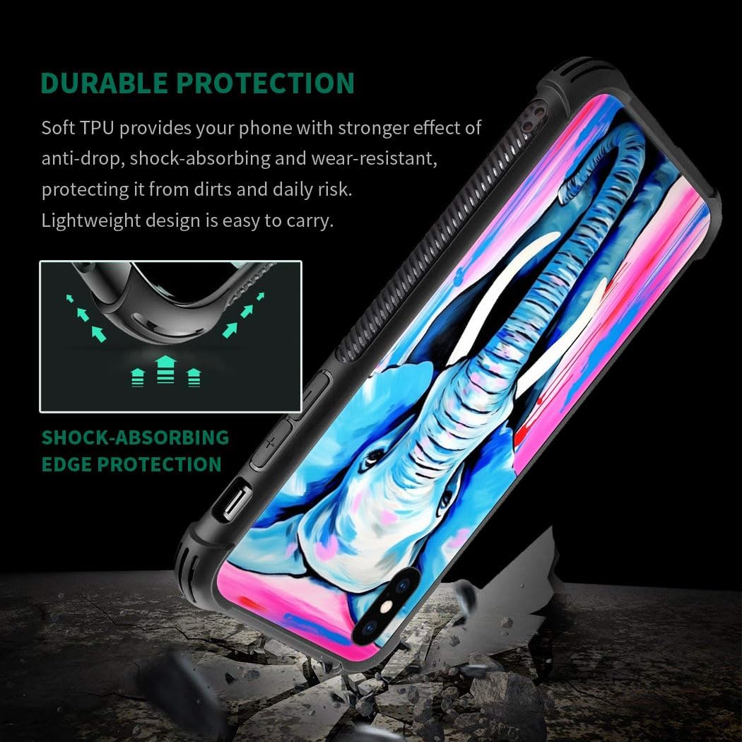 Compatible African Elephants Pattern Design Shockproof Case for iPhone X/XS, Anti-Scratch Hard PC Back Case