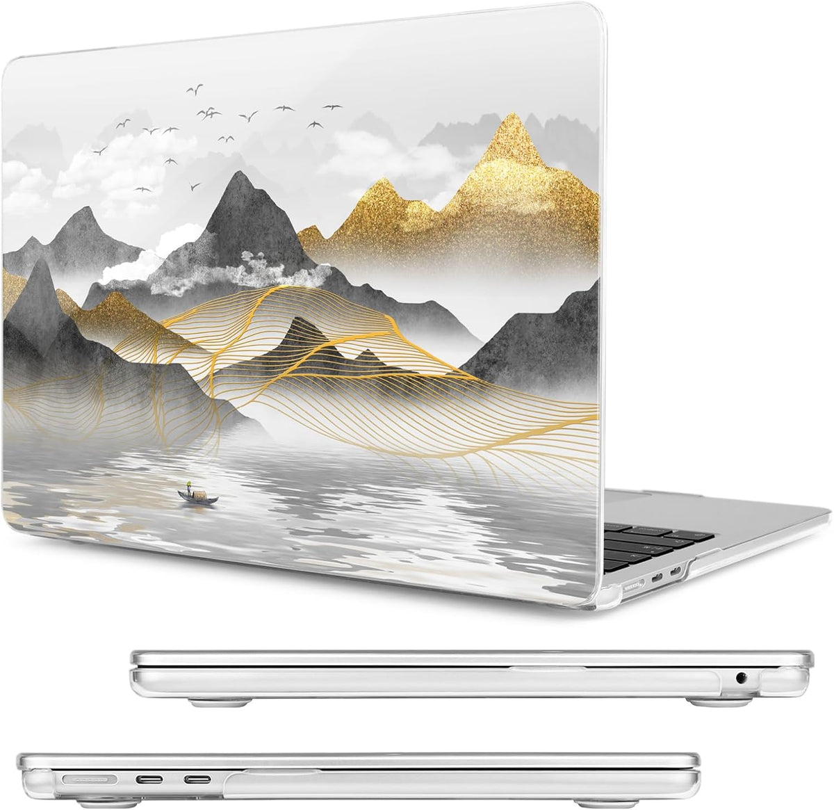 Compatible with MacBook Air 15 inch Case, M4 A3241/M3 A3114/M2 A2941 (Released 2025 to 2023), Hard Shell, Keyboard Cover, Screen Protector, Webcam Cover & Type-C Adapter, Inked Mountain