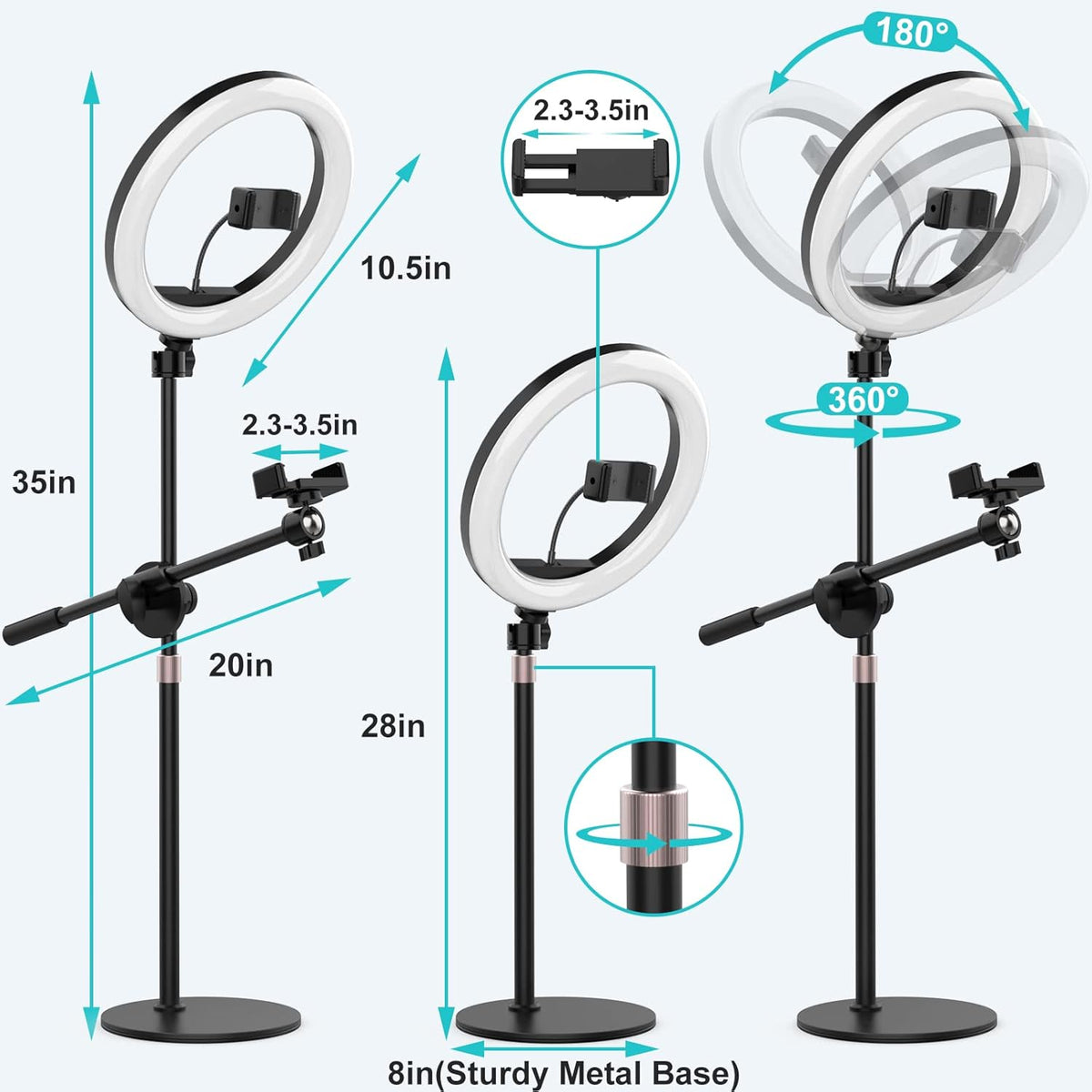 Overhead Phone Camera Mount with Ring Light - Content Creator Kit with 10.5" RGB Ringlight, Desk Stand & Tripod