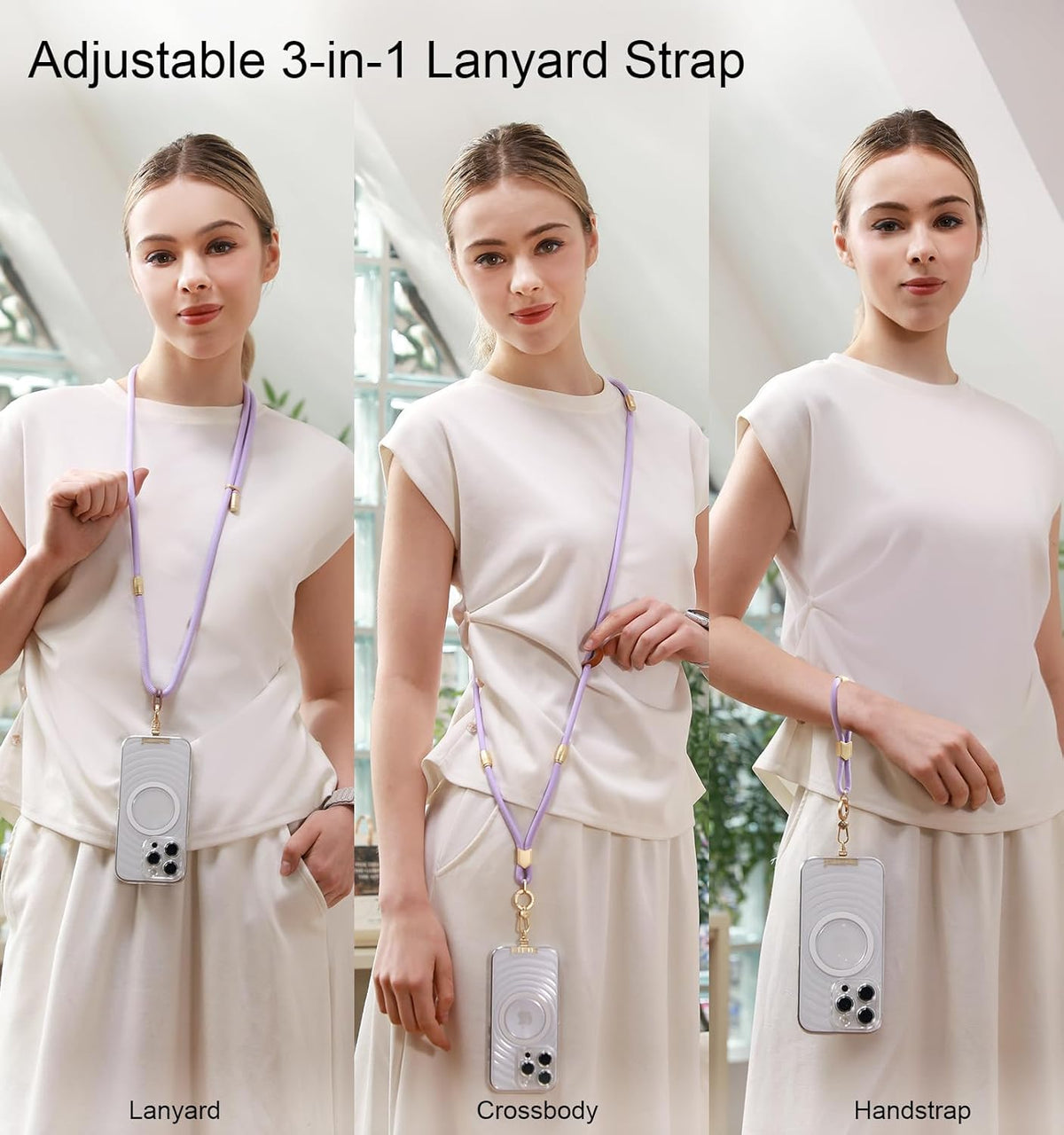 memumi 3 in 1 Universal Adjustable Phone Lanyard, Crossbody Neck Wrist Strap for All Smartphones, Anti-Theft Secure Lanyard