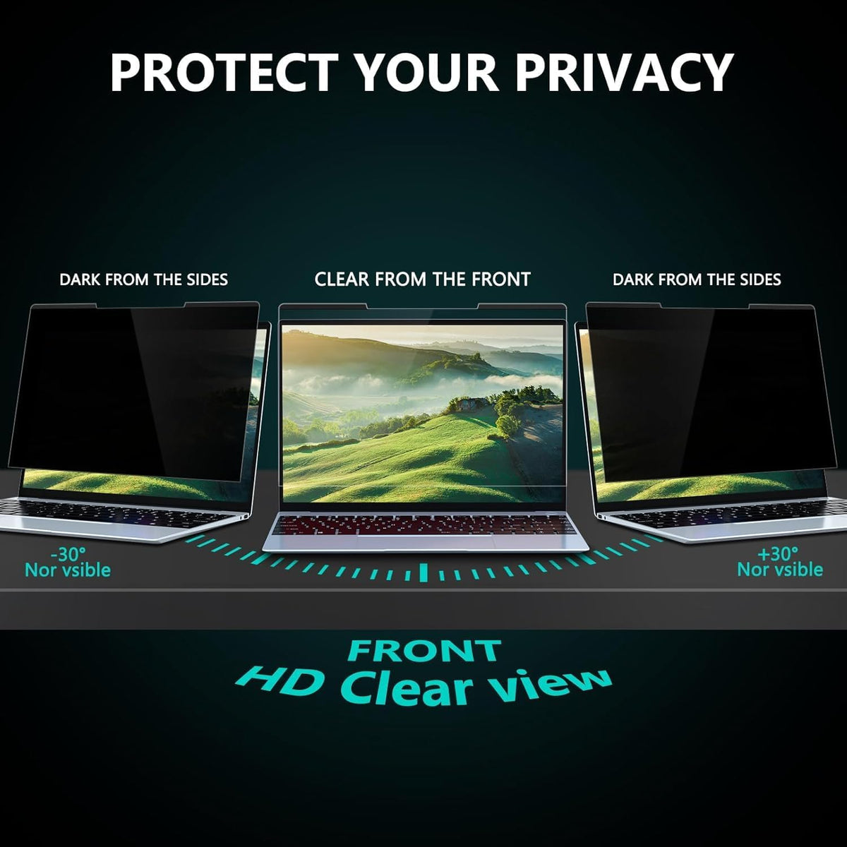 FILMEXT Magnetic Laptop privacy screen 14 inch for 16:9 Widedisplay, Removable Laptop Privacy Screen Shield Anti Glare Blue Light Filter for HP/Dell/Acer/Lenovo/Asus