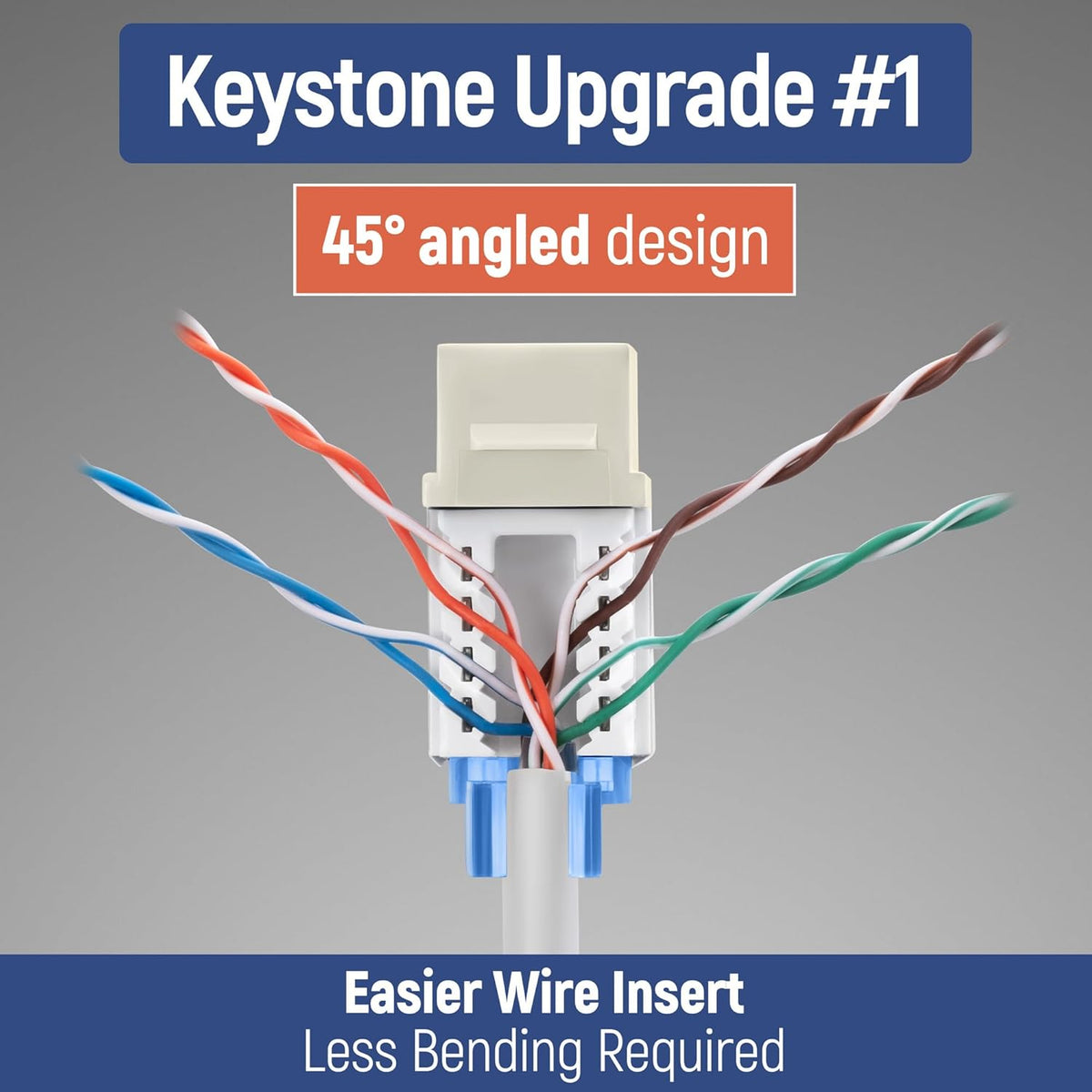 Everest 45° Angled RJ45 Cat5e Keystone Jacks 50-Pack in Ivory - Slim Profile Female RJ45 Connectors - Cat 5e Keystone Jack - Compatible with 45° Angled Speed Termination Tool - 45Term (B0BL3GS7ZY)