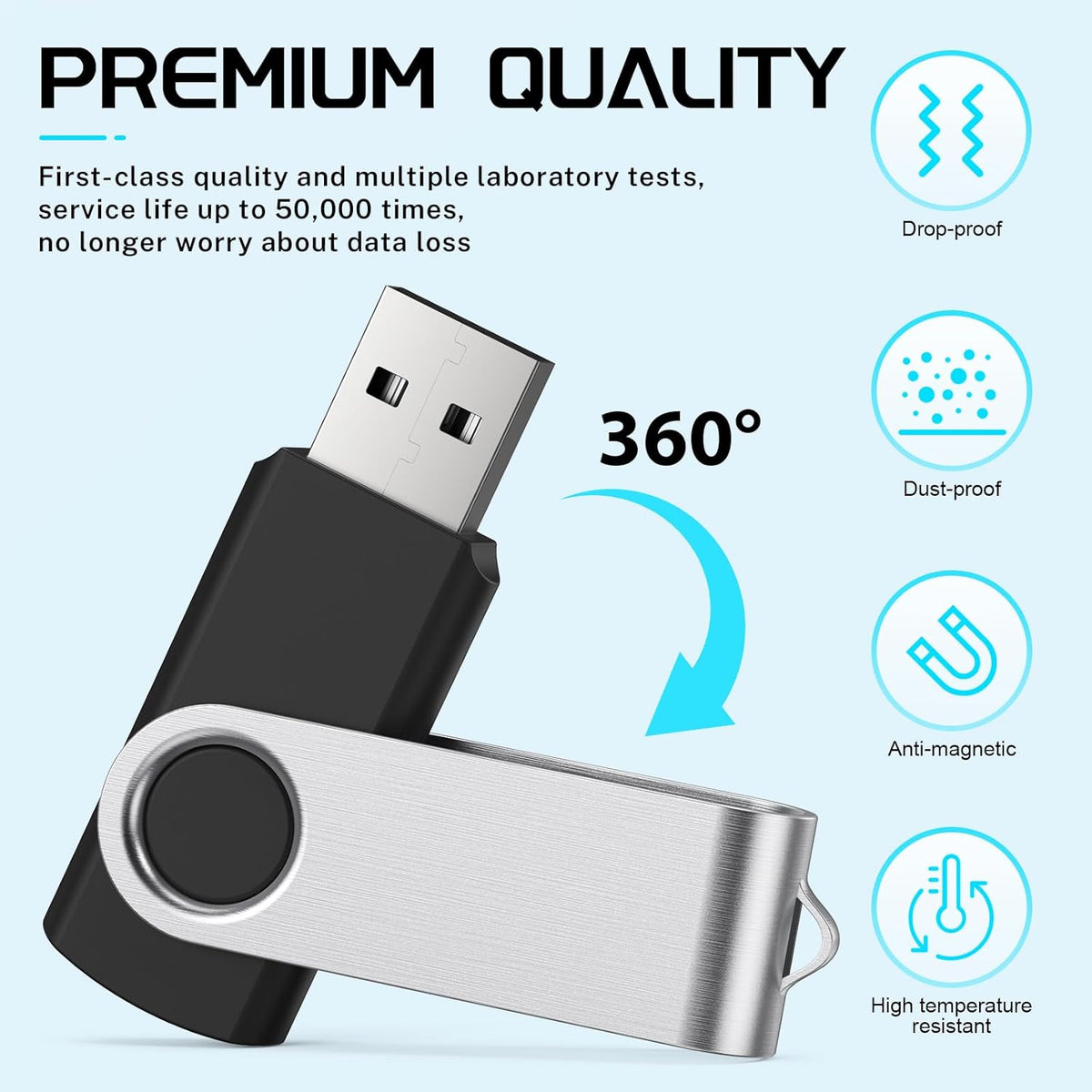FEBNISCTE 32GB Flash Drive 10 Pack, Thumb Drive High Capacity, Bulk USB Flash Drives 32 GB Metal Swivel, USB 2.0 Jump Drive Memory Stick Portable, Pen Drive Zip High Speed for Data Storage