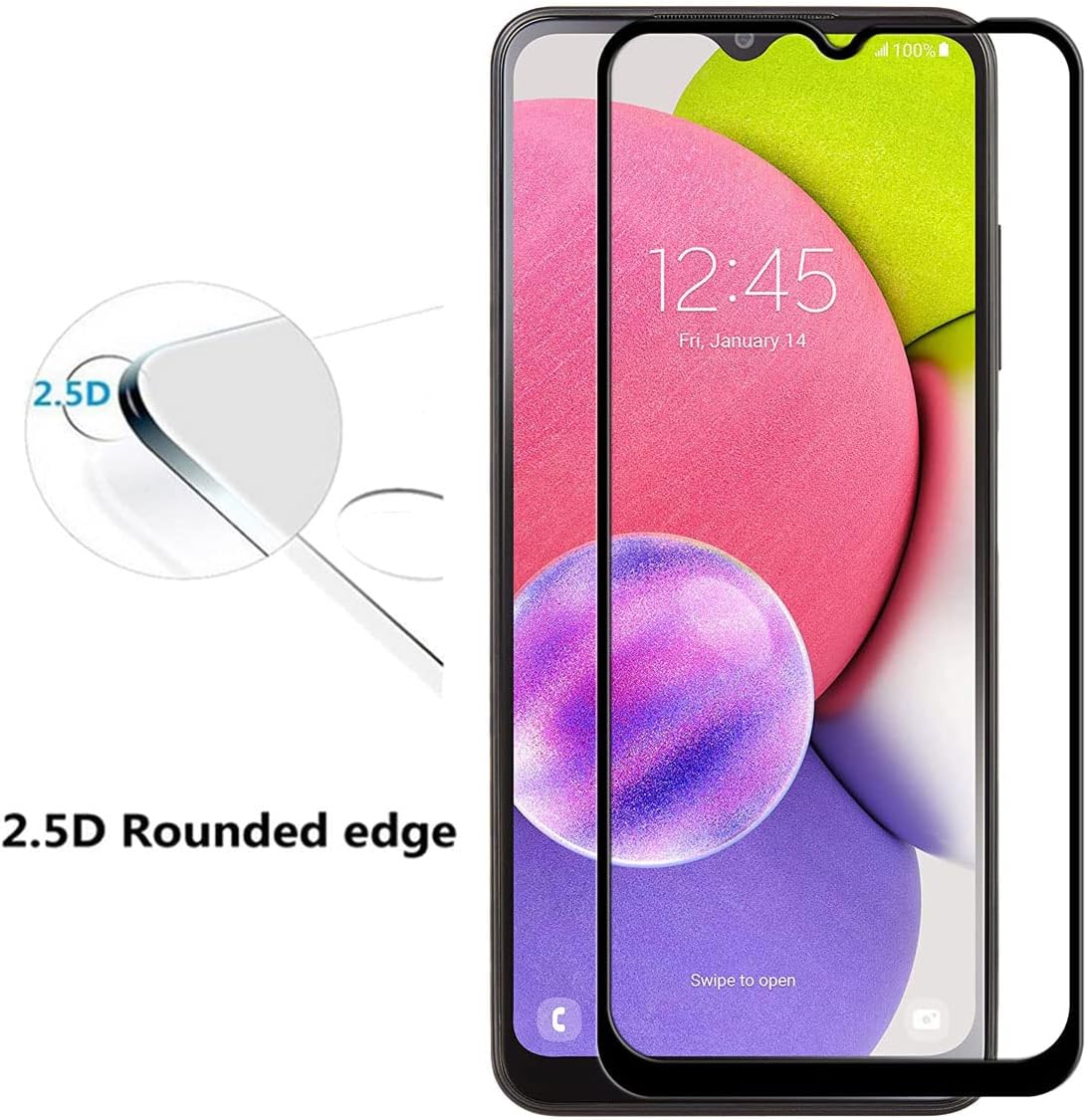 Samsung Galaxy A03s Tempered Glass Screen Protector [Black] - 0.26mm, 9H Hardness, Full Coverage [3-Pack]