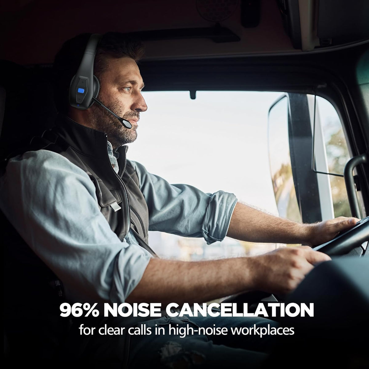 Conambo 2024 Upgraded Bluetooth Headset with Microphone, CVC8.0 Dual Mic Noise Cancelling, 35Hrs HD Talktime for Drivers