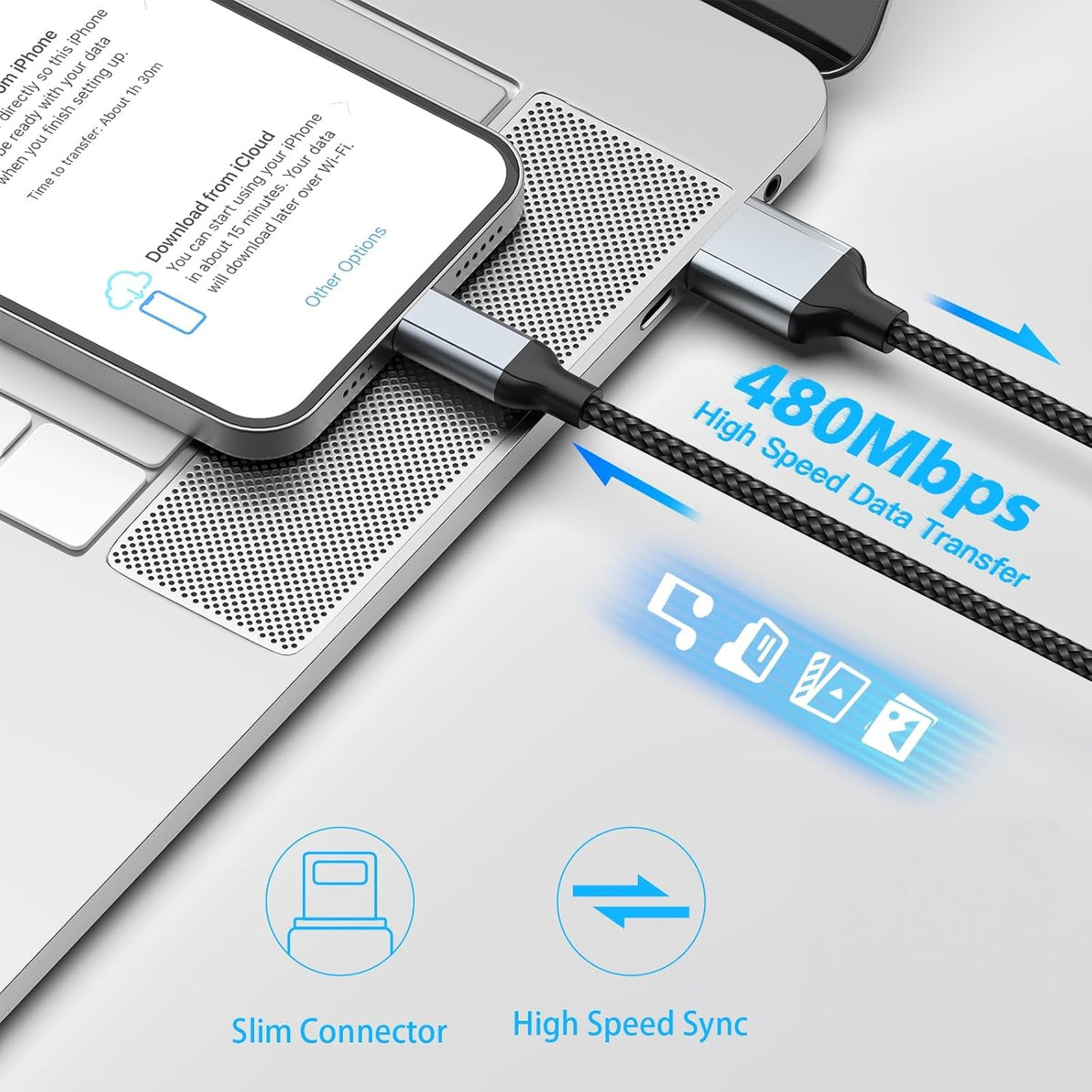 2FT iPhone Charging Cable, 3-Pack [MFi Certified] USB to Lightning Cable 2ft for Car Fast Charging Braided Short iPhone