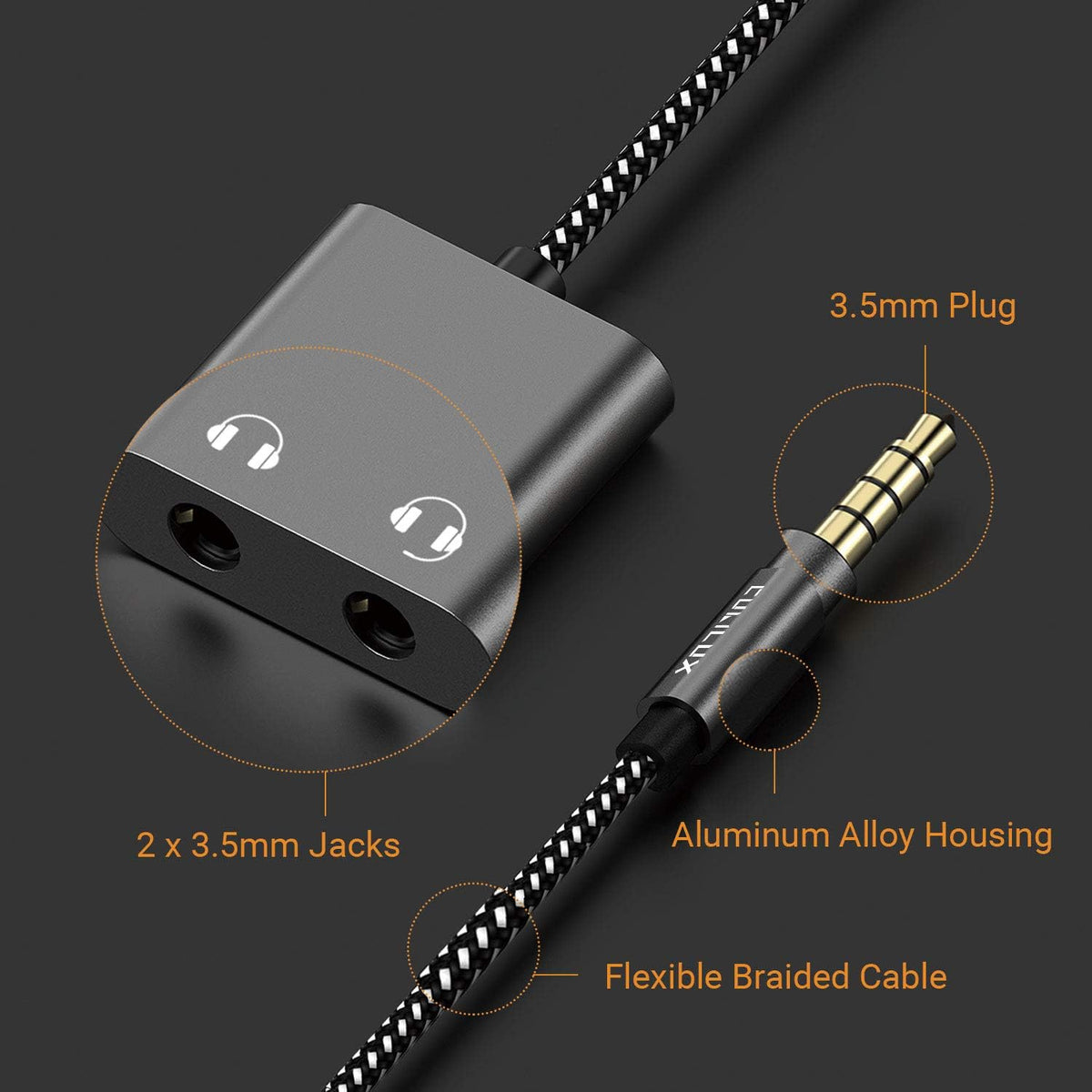 Cubilux 3.5mm Male to Dual Female Headphone Jack Splitter for Sharing Music, 2-Way 1/8” Stereo Audio Y Adapter, Compatible with MacBook iPad PC Computer Phone Laptop Tablet PS4 PS5 Xbox One/360