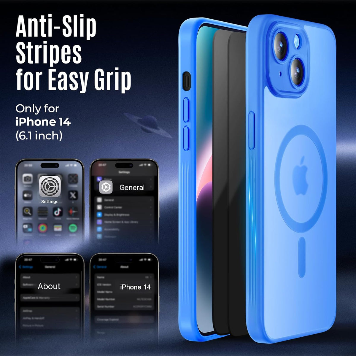 Designed for iPhone 14 Case, Compatible with MagSafe, with Privacy Screen Protectors X2, [Camera Protection] [15FT Military Drop Protection] Shockproof Phone Case, 6.1", Blue