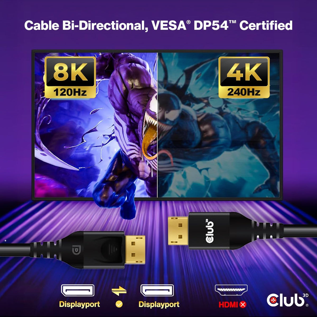 Club 3D DisplayPort 2.1 DP54 VESA Certified Cable 8K120Hz 3m/9.84ft