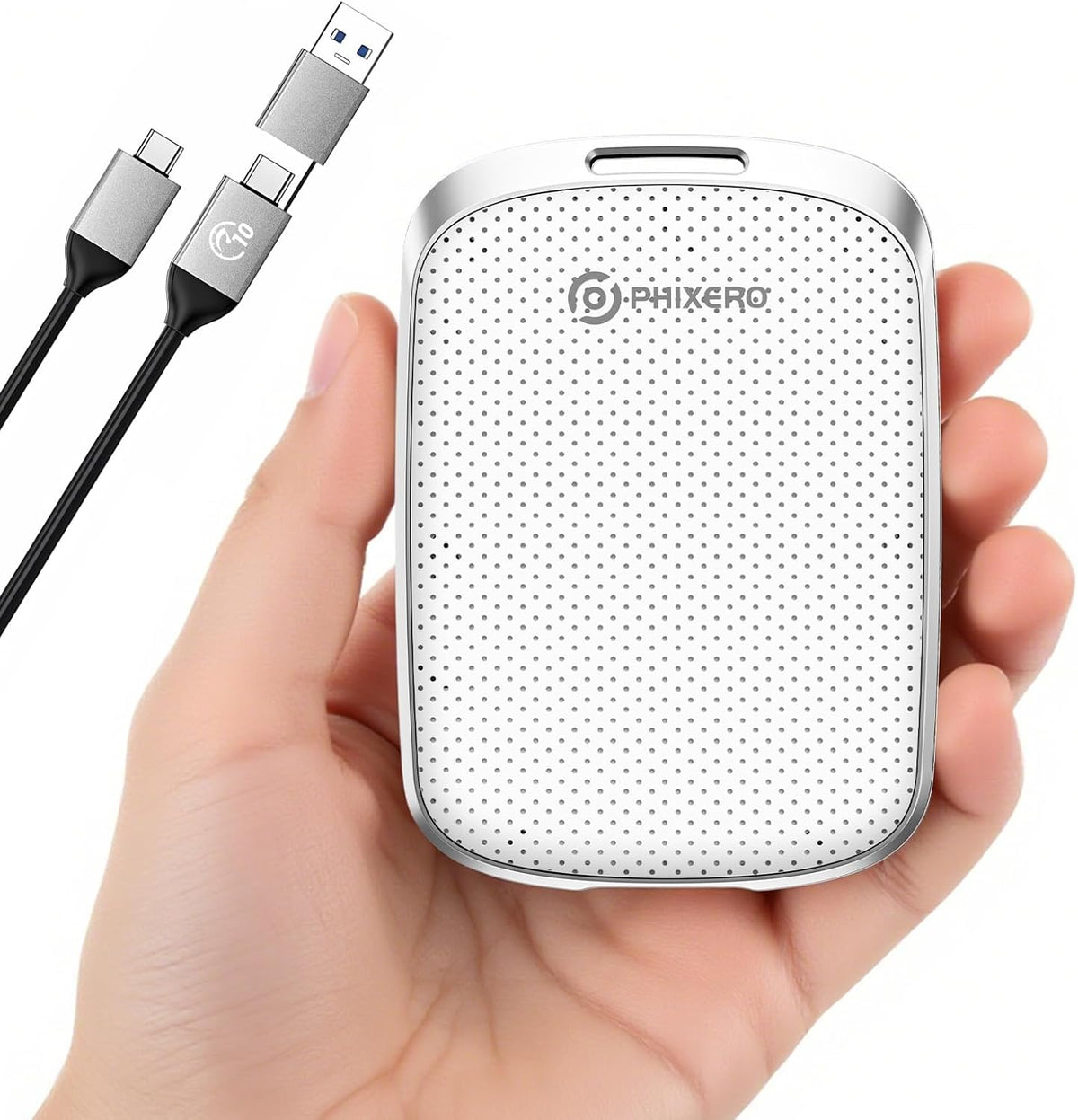 PHIXERO P5PLUS Portable SSD 2TB Up to 550MB/s, USB 3.2 Gen 2 External Solid State Drive，USB C to C&A for Smartphone，Tablet，PC，Labtop (White)