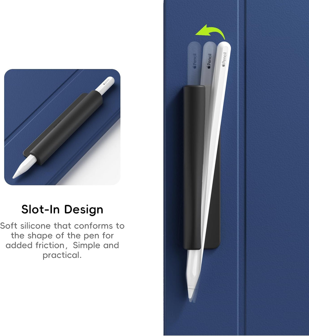 ELETIUO Silicone Pencil Holder Sleeve,Compatible with Apple Pencil (USB-C),Apple Pencil 1st/ 2nd Generation,Strong Adhesive Sticky Attached to iPad Case for Stylus Pens,Black