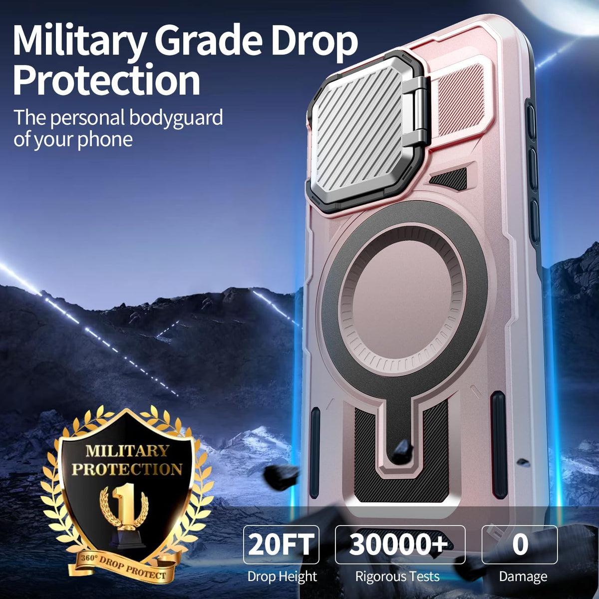 Camera Stand Case for iPhone 15, [Compatible with Mag Safe] [Lens Cover] 2024 Version Military Grade Protective Soft Case for iPhone 15 6.1 inch Men Women, Pink