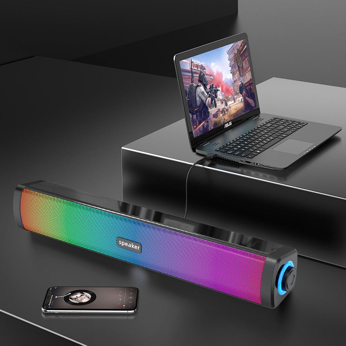Touch Control Computer Speakers, Bluetooth Speakers for Computer Desktop PC, Colorful RGB Lighting, USB Powered Gaming