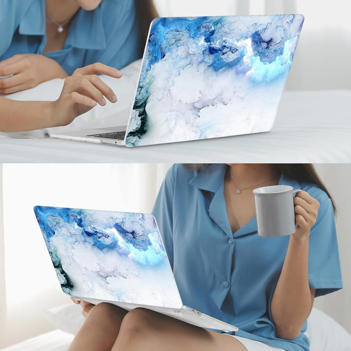 Mektron for MacBook Air 13 Case A1466/A1369 (2010-2017 Release), Snap-on Plastic Hard Shell Cover for MacBook Air 13.3 inch with Keyboard Cover,Cloud & Lightning